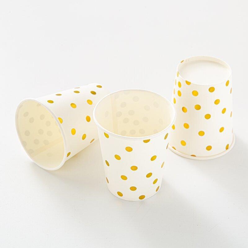 50pcs Disposable Paper Cups Back To School Polka Dot Shot 9 Oz Coffee Drinkware Cup Black and Golden Paper Cups Golden Foiled Dot Paper Cup