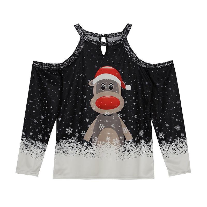 2023 European Christmas Reindeer Off-Shoulder Long Sleeve Top: Women's Casual Fashion