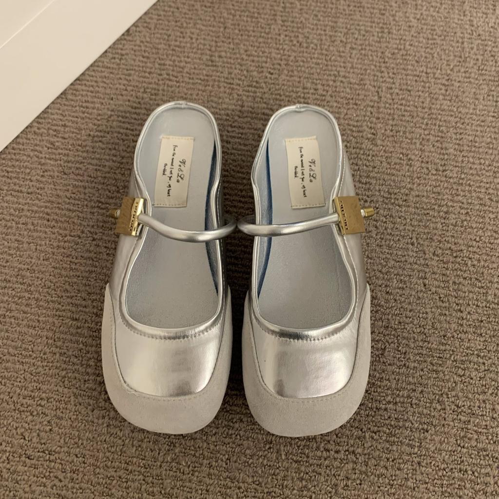 Flat-bottomed Xiaoxiang bag head half slippers women's shoes wear new summer Mary Jane half tray sandals