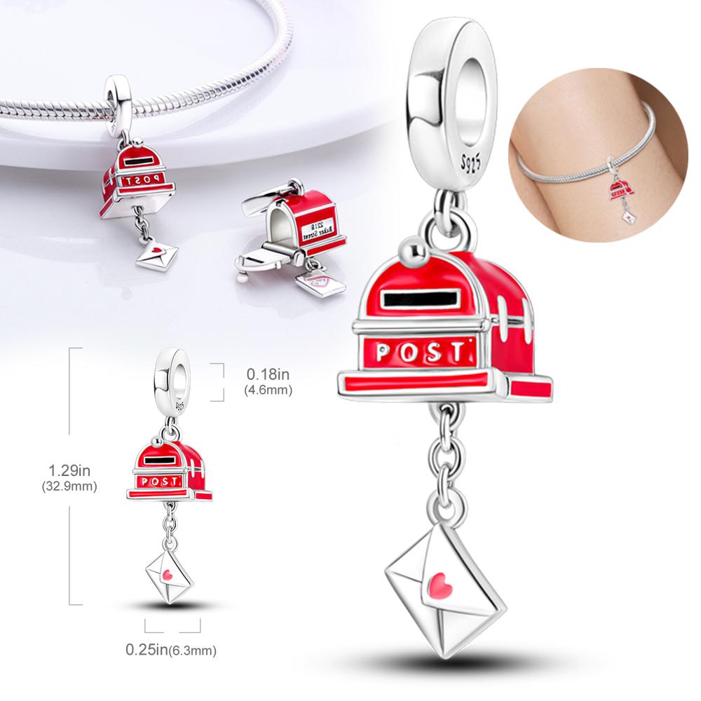 Heart Strawberry Color Charms Bead Lipstick High Heels Copper Red Dangle Fit Original Bangle Bracelet Diy Jewelry