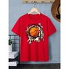 European sizes Boys' T-Shirt Basketball Breakthrough Wall Pattern, Ideal for Outdoor Activities, Soft Knitted Top, Comfortable And Breathable