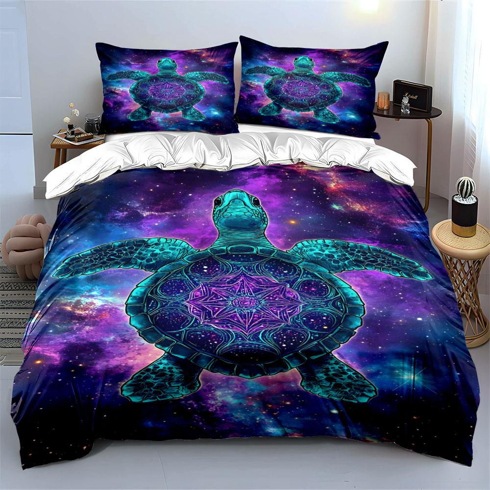 Turquoise turtle, cosmic background. Bedding sets Duvet cover sets Duvet covers Pillowcases(1 * Duvet Cover 2 * Pillowcases without duvet insert)