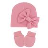 Baby Zeug Zubehör Baby Mädchen Hut Anti-grip-Handschuhe Set Infant Beanie Solide Big Bowknot Kappe Für Mädchen Kind bogen Hüte