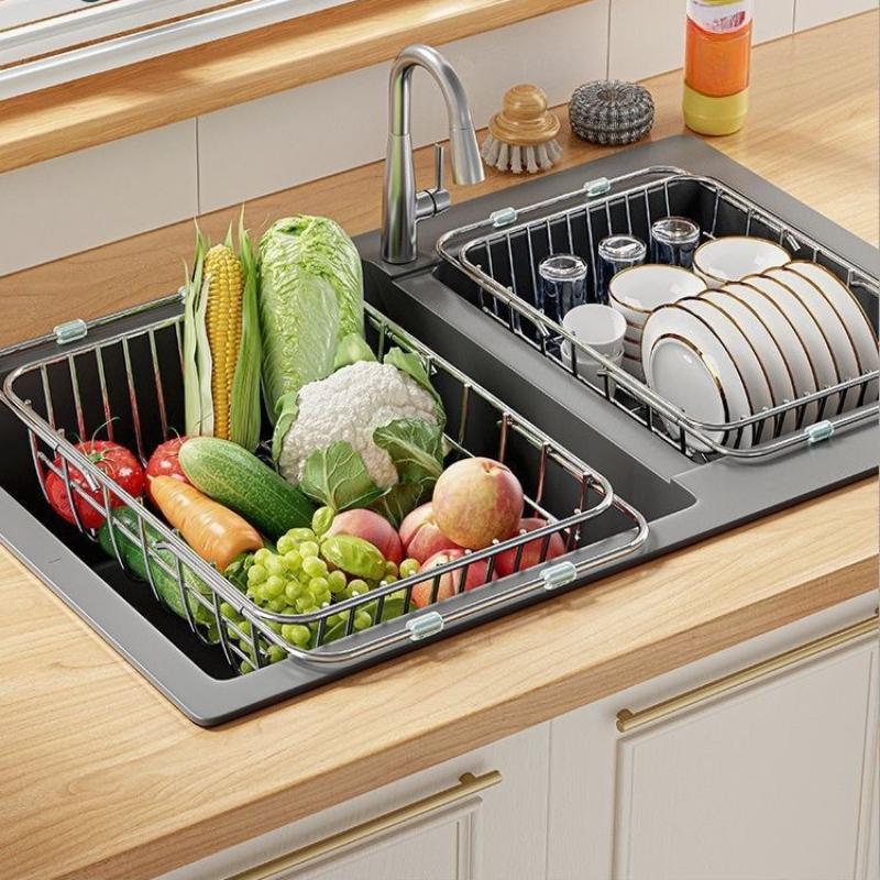 Sink Drain Basket Stainless Steel Dish Sink Vegetable Basin Telescopic Kitchen Storage Rack Dish Storage Rack Kitchen Supplies