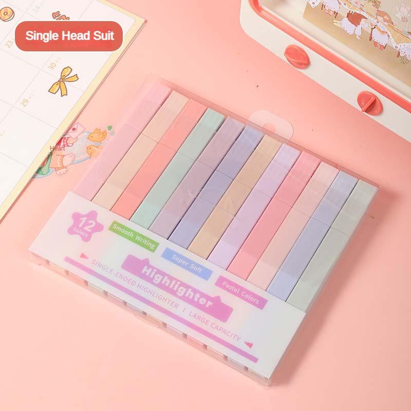 

12 Pcs/Set Double Tip Highlighter Pens Kawaii Manga Markers Midliner Pastel Gel Set Stationery Journal School office Supplies