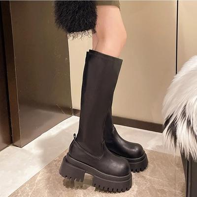 Fashion Vintage Women Knee High Boots Fashion Platform Modern Long Booties Winter Casual Square Heels Shoes