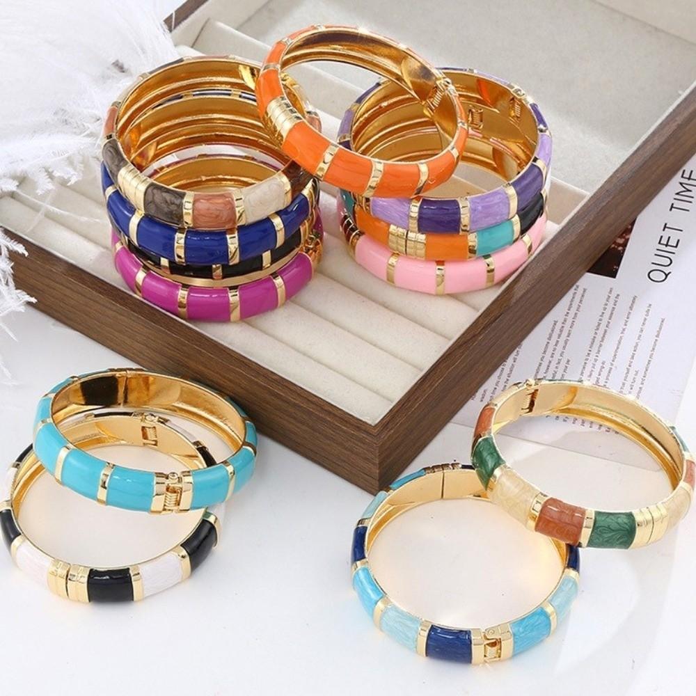 Elegant Enamel Cuff Bangles Vintage Geometric Bracelet Fashion Bohemian Drip Oil Bracelet  Beach