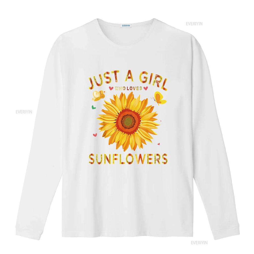Fashion Sunflower T Shirt For Women Crewneck Just A Girl Who Loves Sunflowers Black vintage Washed Breathable Unisex