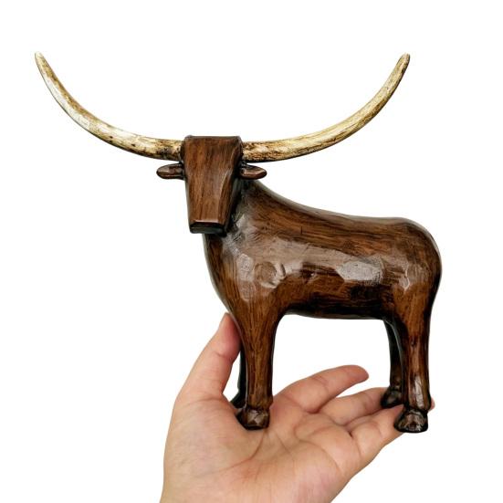 Neutral Retro Living Room Decor Vintage Longhorn Bull Sculpture, Rustic Farmhouse Animal Figurine, Western Style Pastoral Shelf Display Decorative