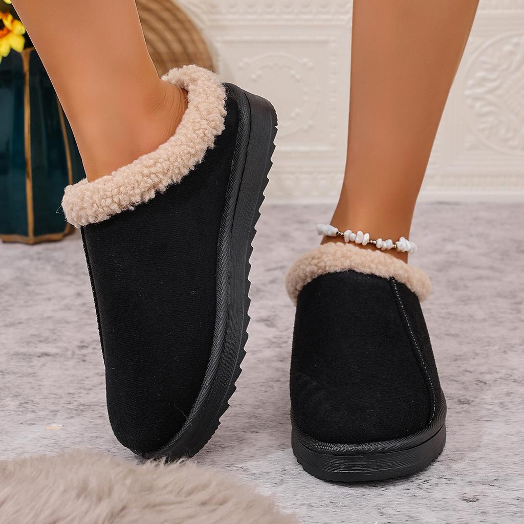Fashion Round Head Sexy Comfortable Non-slip Casual Flat Slippers Winter Suede Thick Sole Large Size Cotton Drag for Women
