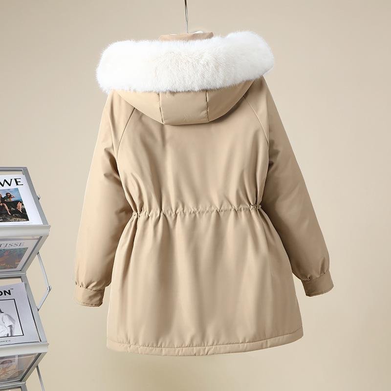 Winter coat women's new padded thickened down cotton clothes medium and long fur collar removable year popular pie overcome thick