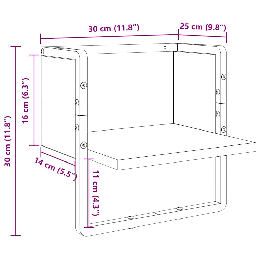 Wall Shelf in Black Oak Effect 30 x 25 x 30 cm Particleboard