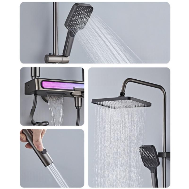 Luxury Bathroom Shower System Shower Faucet Full Set with Light Piano Key Smart Temperature Digital Display Hot Cold Mixer