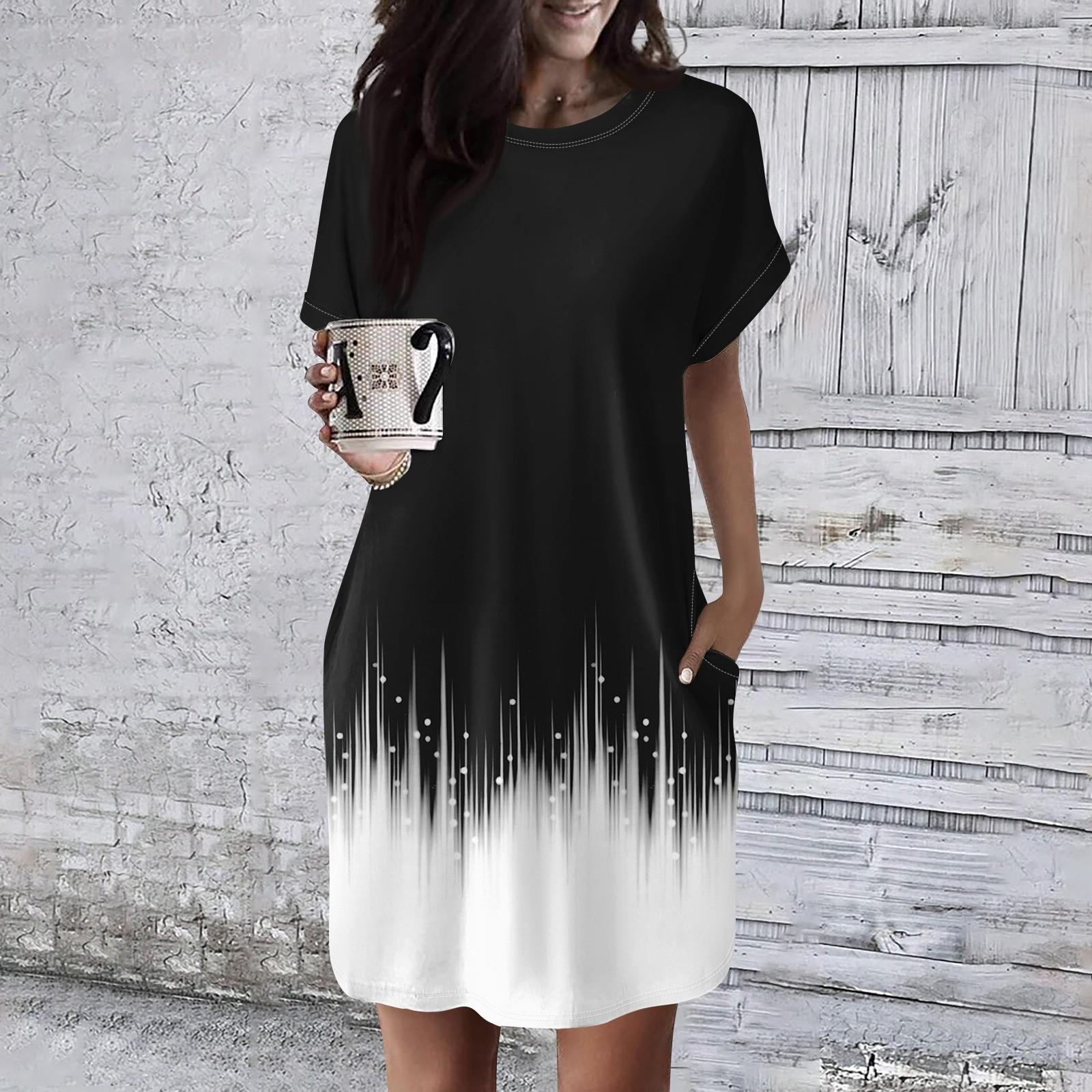 

Женское платье с круглым вырезом и коротким рукавом, повседневные летние платья-туники, свободное платье с карманом XXXL