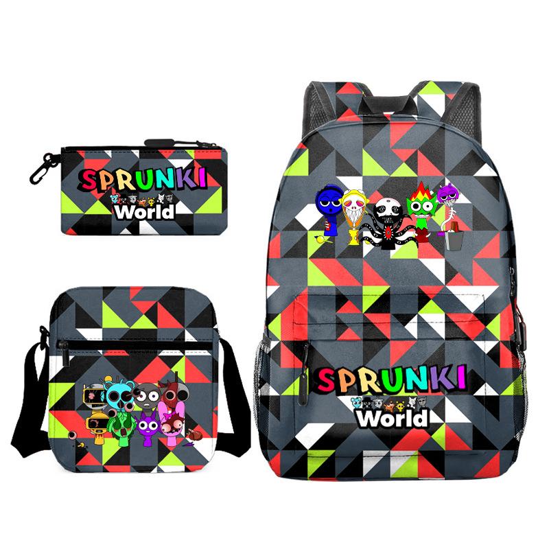 Rhythm Box Game Merchandise Elementary School Bag Sprunki Cartoon Starry Sky Backpack 3-piece Set D