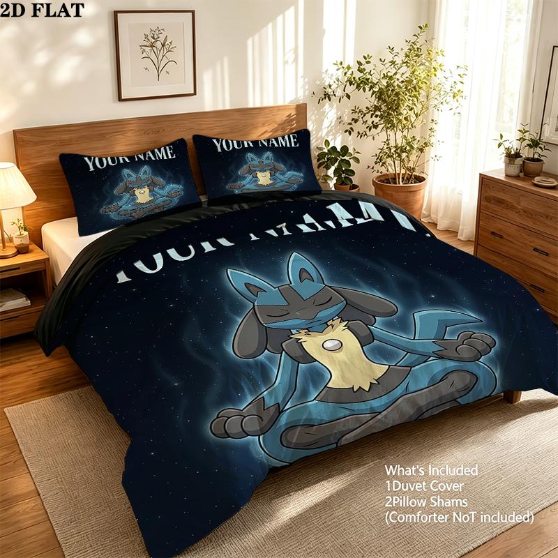 Custom Name,Lucario Pattern Bedding Home Decoration Birthday Gift ( 1 duvet cover + 2 pillowcase, without core),fan merchandise.