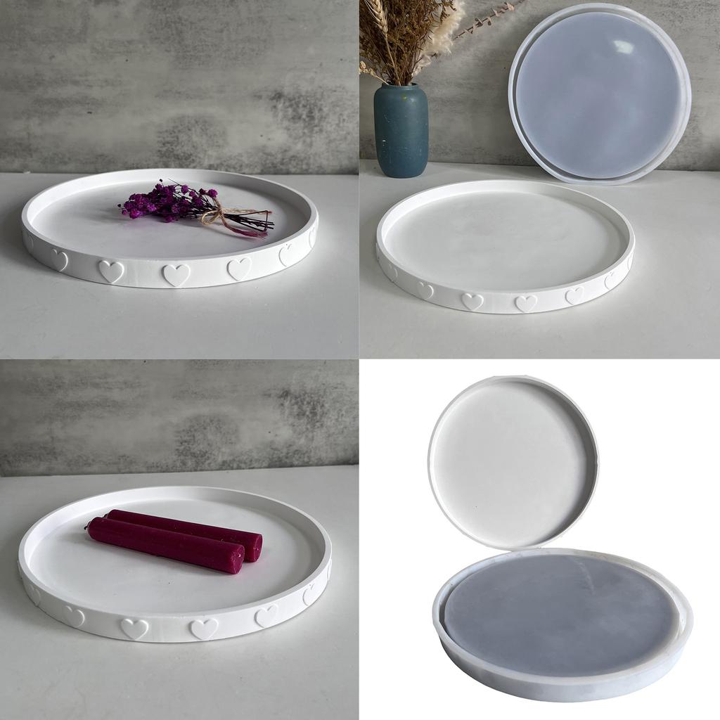 Round Shaped Coaster Silicone Mold Heart Print Resin Tray Crafting Mould Creative Tabletop Decoration Molds Jewelry Tool