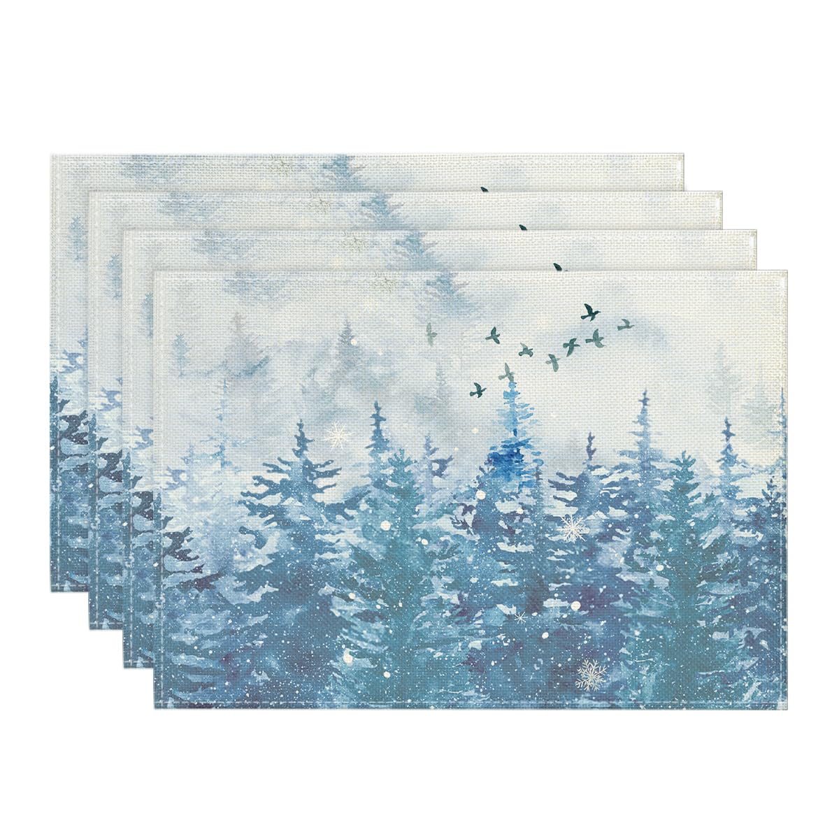 

Xmas Trees Winter Placemats Set of 4, 12x18 Inch Seasonal Blue Christmas Table Mats for Party Kitchen Dining Decoration 12 x 18 , Rectangular 4 Pcs