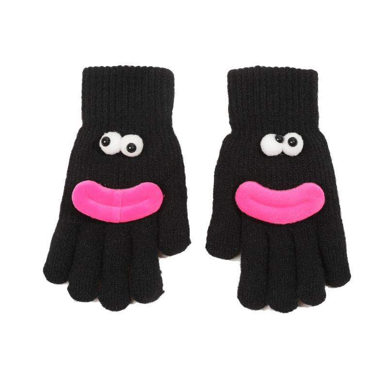 Cartoon gloves women's winter wool knitted thickened to keep warm and cold students cute and funny, showing fingers can be versatile