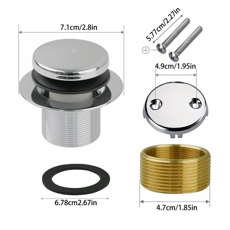 Industrial Bathtub Drain Set with Tip Toe Functionality & Overflows Protections Metal Bath Drain Replacement for Bathroom