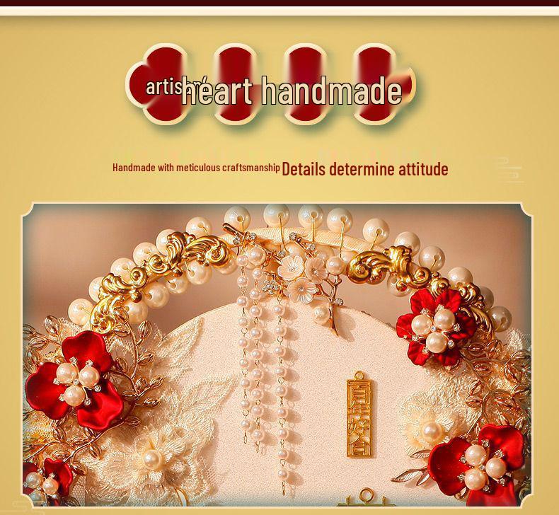Champagne Wedding Xiuhe Fan - Handmade Double Circle Bridal Fan