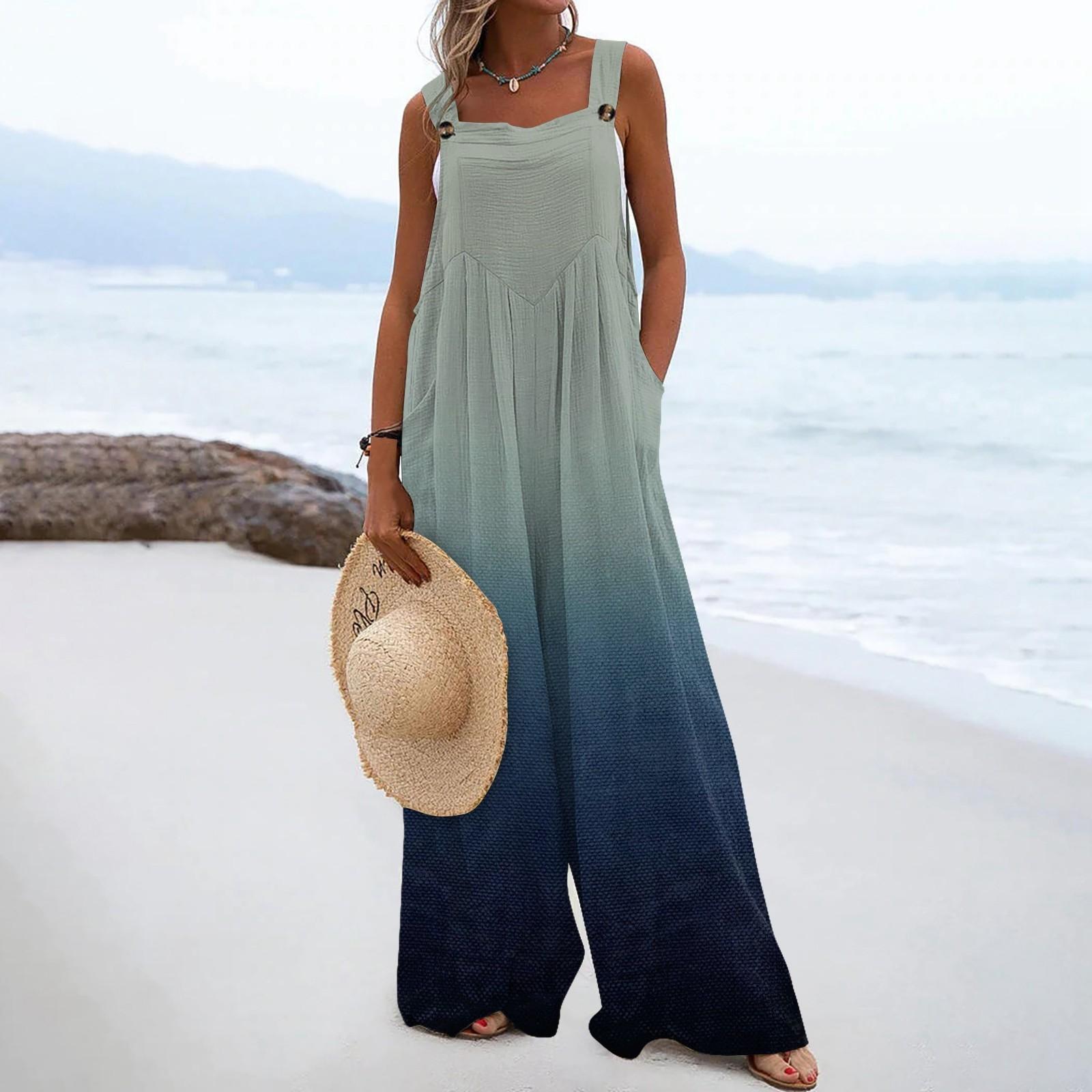 

Жіночі комбінезони Повсякденні широкі комбінезони з принтом Комбінезони з комбінезонами без рукавів на бретелях з кишенями Одяг S Темно-синій