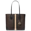 Bolsa Tote de Lona com Listras Color Block e Logo Monograma Eva Feminina Marrom Escuro 30T9GV0T7B-BLACK-CAMEL