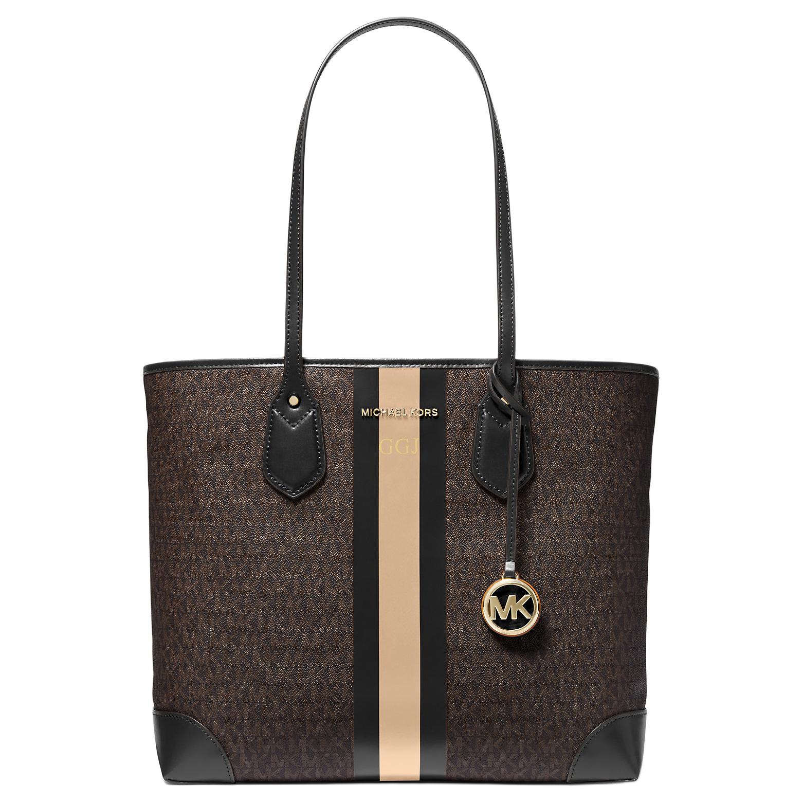 

Michael Kors Eva Monogram Logo Stripe Color Block Canvas Tote Bag Women tote Dark-Brown 30T9GV0T7B-BLACK-CAMEL Basic Set (Bag+Dust Bag)