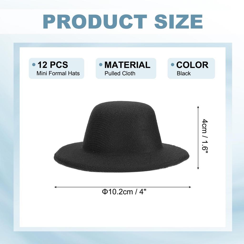 [PATIKIL] 4-inch Mini Formal Hats, 12pcs, Miniature Doll Top Hats, Craft Hair Accessories, for Doll Snowman, Black