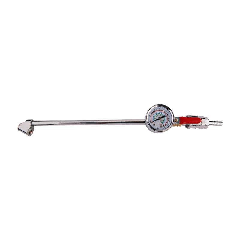 

Dual-Head Tire Inflation Nozzle with Gauge & Elbow Hose