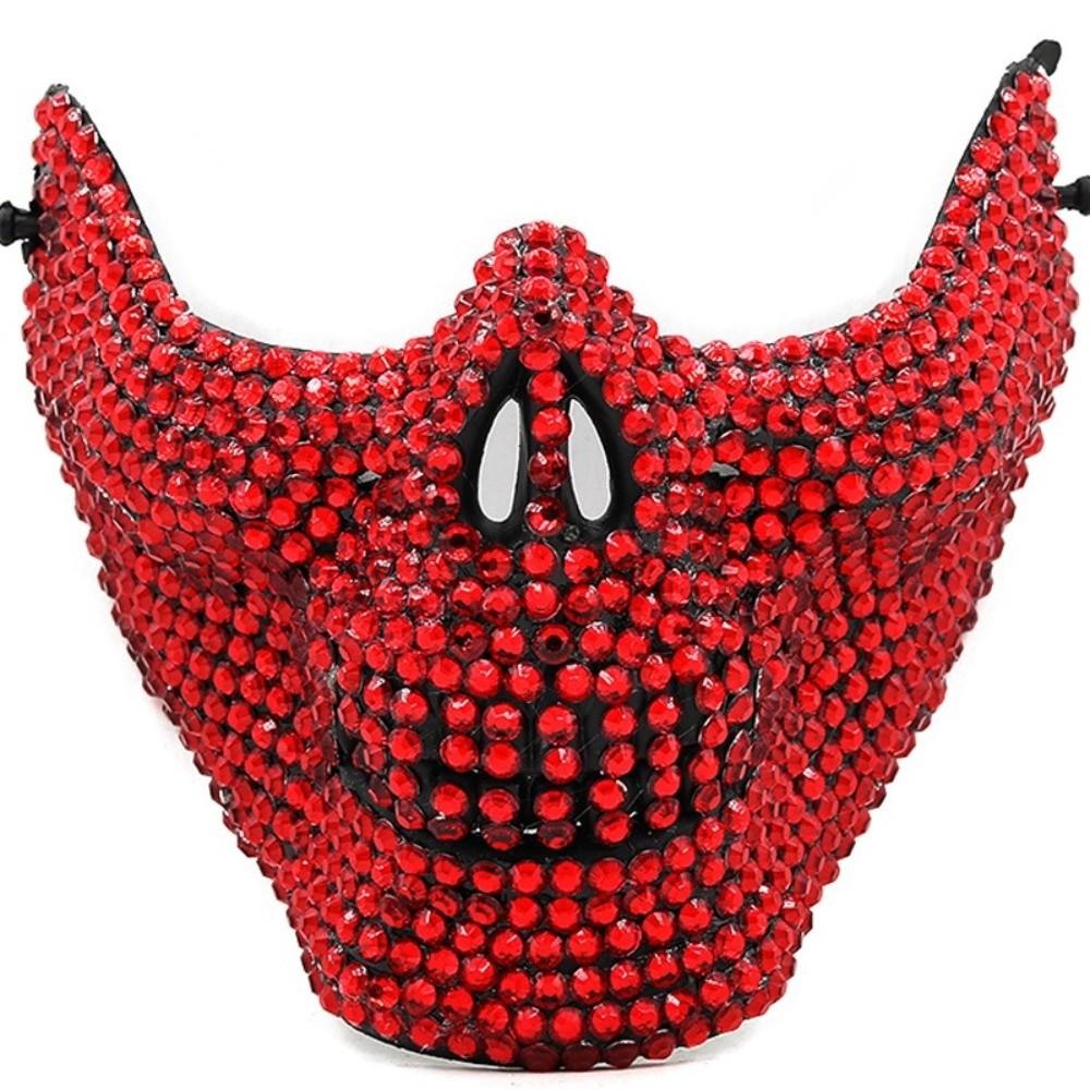 Handcrafted Half-Face Masquerade Mask Sparkling Punk Rock Style Cosplay Mask Horror Style Rhinestone Mask