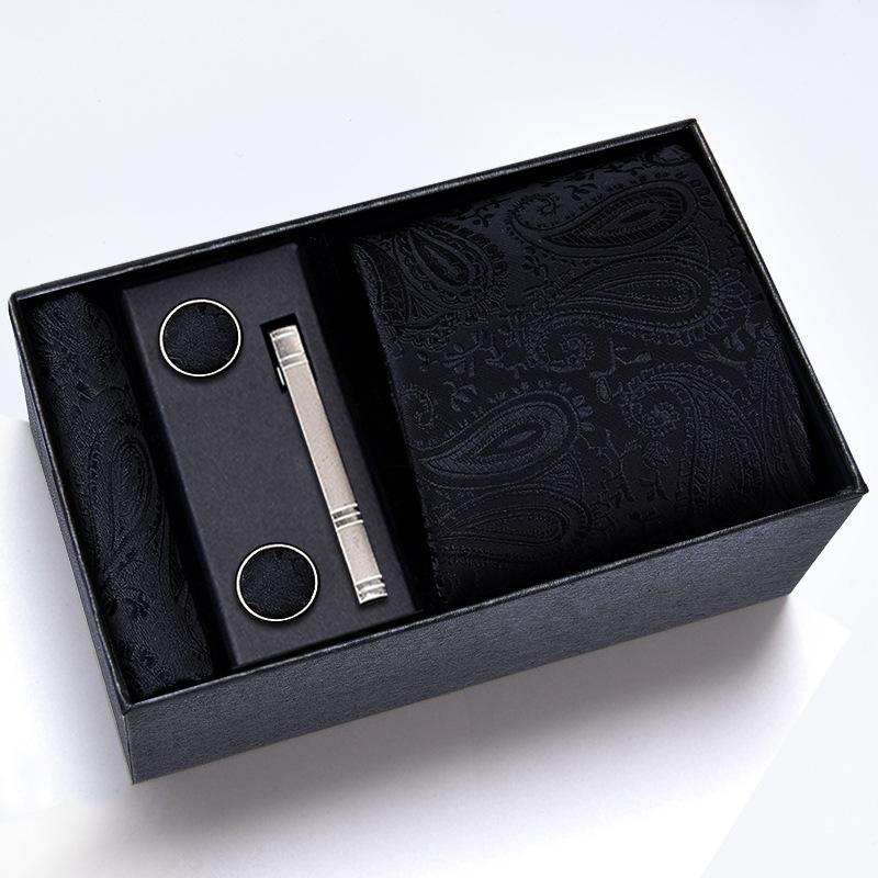 Men's Formal Tie Gift Box: Five-Piece Set with Logo, 8cm Striped Black for Weddings and Business 
