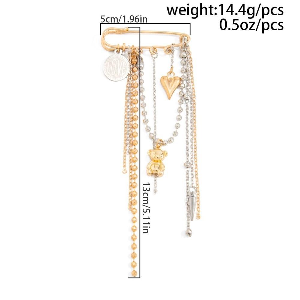 Stylish Bear Brooch Trendy Metal Bead Chain Brooch INS Style Suit Hanging Ornament  Bag Decoration