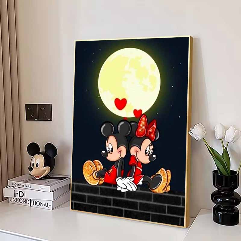 Disney Diamond Painting 5D Mickey and Minnie Moonlit Romantic Illustration Cartoon Movie Cross Stitch Embroidery Handmade Gift Home Decoration