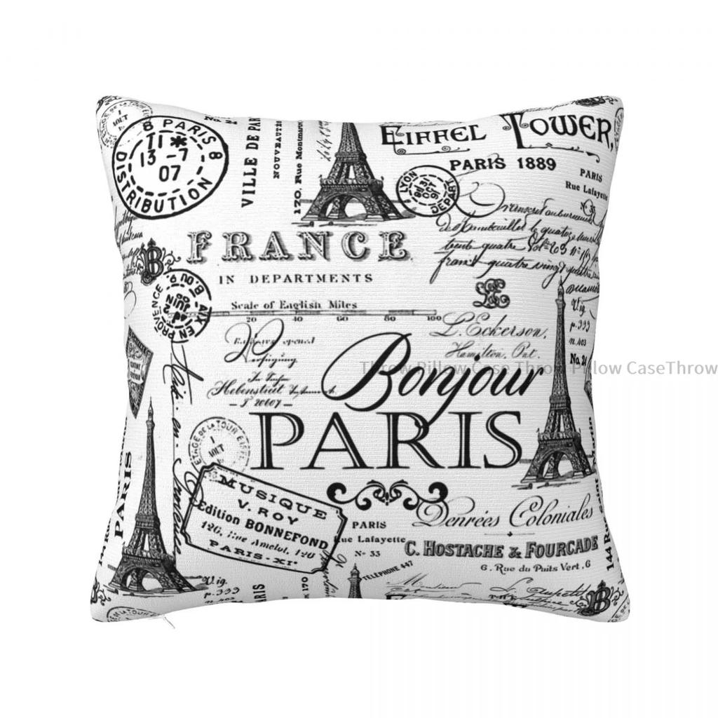 Vintage Paris Black And White Nostalgic Pattern Cojines Throw Pillow Case Cushion Covers Home Sofa Chair Decorative Backpack