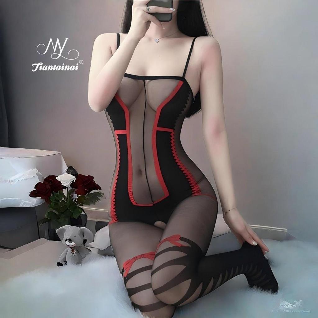 Tearable See-Through Lingerie Set: Tempting Stockings Bodysuit