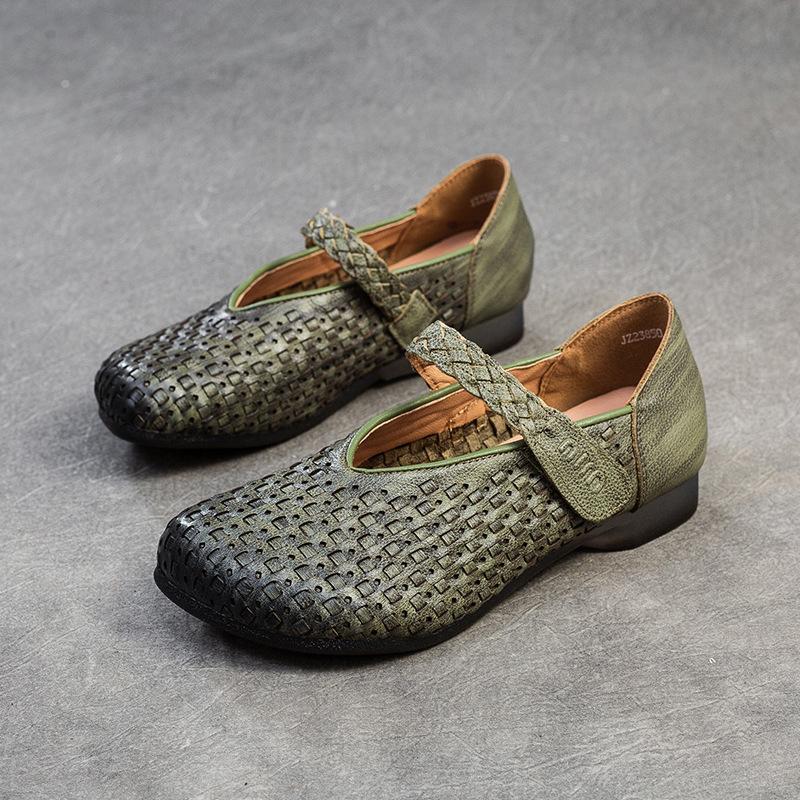 Johnature Pumps רטרו עור אמיתי רך סוליית וו ולולאה נעלי נשים נוחות ורסטיליות