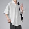 Men's Ice Silk Short Sleeve Shirt Casual Loose Fit Korean Style Shirt for Summer Thin Sleeve Casual Shirt