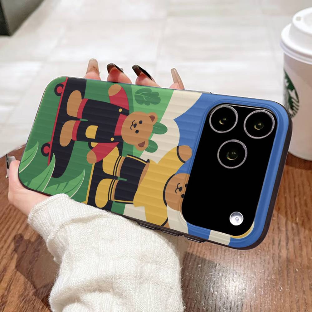 Cartoon Cute bear Phone Case For iPhone 16 15 17 Pro Air 11 12 13 14 Pro Max Plus Soft Ripple Silicone Cover Shell