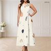 Women Plus Size Round Neck Triple Keyhole Cutout Sleeveless Printed Long Dress