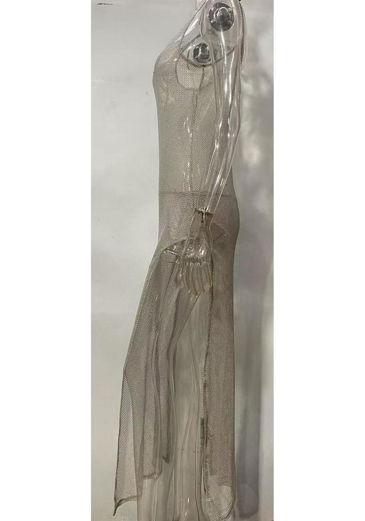 Summer Mesh See-through Backless Sleeveless Beach Dress
