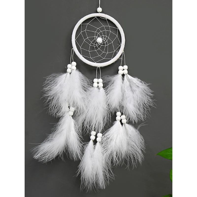 

White Dream Catcher Wind Chime Creative Hand-woven Feather Car Pendant Bedroom Garden Outdoor Hanging Ornaments Home Decoration