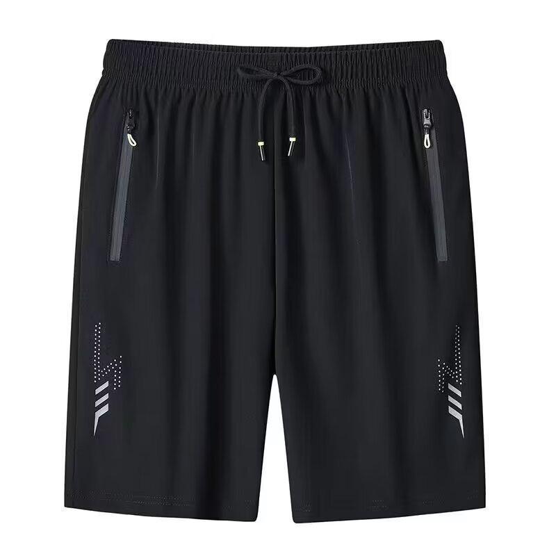 

Мужские быстросохнущие баскетбольные шорты из ледяного шелка - Повседневный крой, Свободные, Большой размер L чёрный