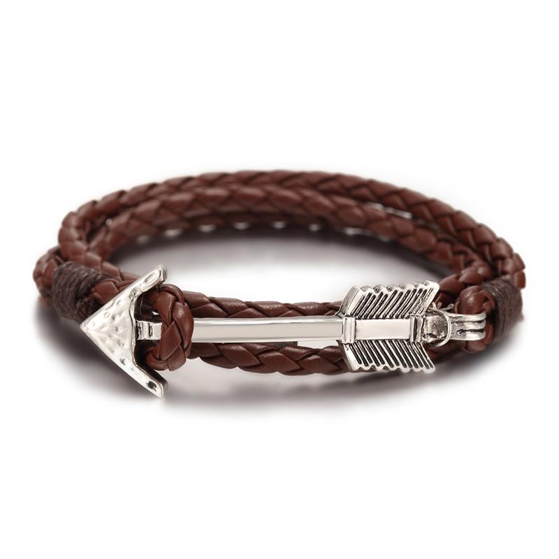 Arrival Multilayer charm leather Vintage Bronze Arrow bracelet anchor bracelet for men women lovers' gift