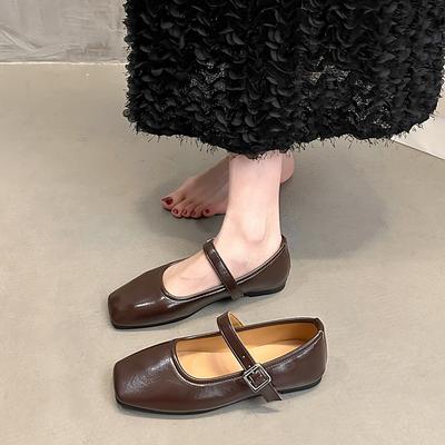 Fashion Mary Jane Shoes Female High Quality Buckle Ballet Shoes for Women Square Toe Flat Cowhide Ladies Single Shoes 2025