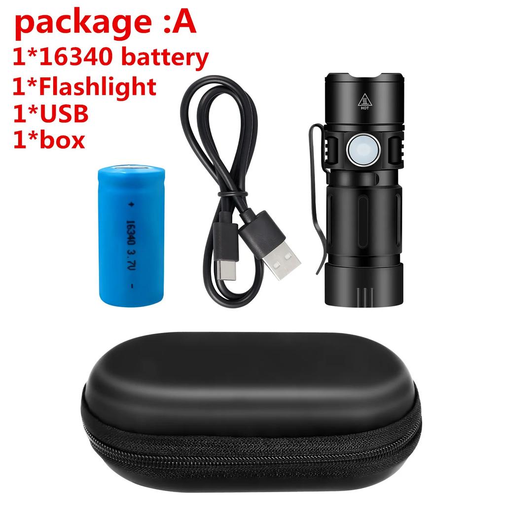 Mini Torch LED Rechargeable Flashlight High Power Camping LED Torch with Tail Magnet Camping Fishing Lantern Hat Clip Light