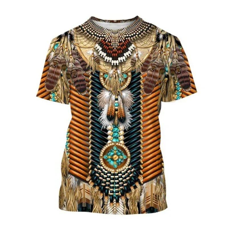 Ethnic Style 3D Printed T-shirts, Men's and Women's Streetwear, Daily Fashionable Oversized Short Sleeved T-shirt Tops