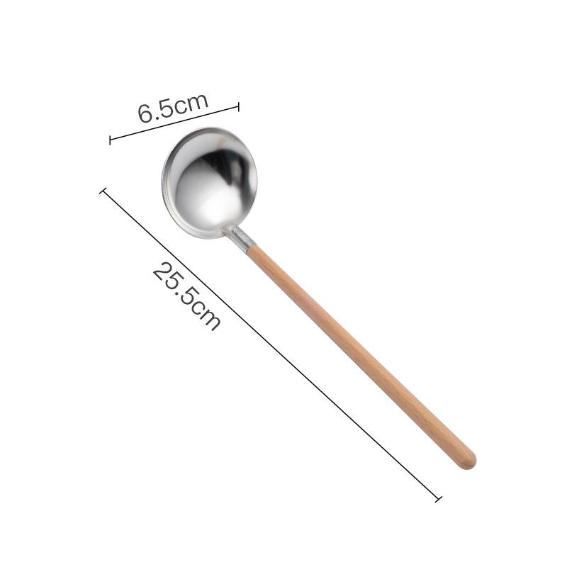 HANYANG Wooden Handle Hot Pot Spoon 304 Stainless Steel Soup Shell Soup Funnel Household Leakage Shell Extended Handle Soup Ladle Leakage Spoon