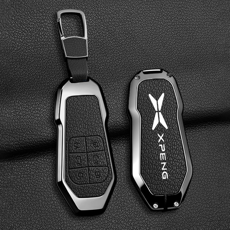 Estojo de Couro e Liga de Zinco para Chave de Carro Xpeng X9 - Chaveiro Acessórios para Chave de Carro Xpeng X9 Pro Max