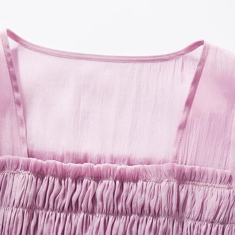 Women's Square Neck Puff Sleeve High-Waist Smocked Midi Dress